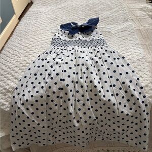 Rare Editions White and Navy Polka Dot Dress with Navy Collar